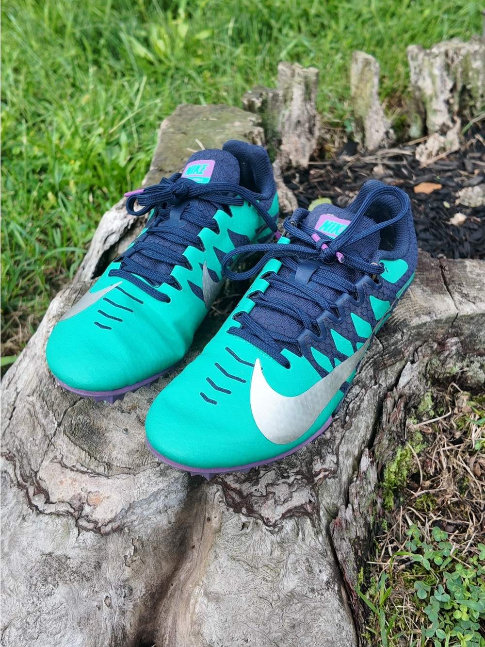 Nike Womens' Teal and Navy Track Sneakers with White Swoosh